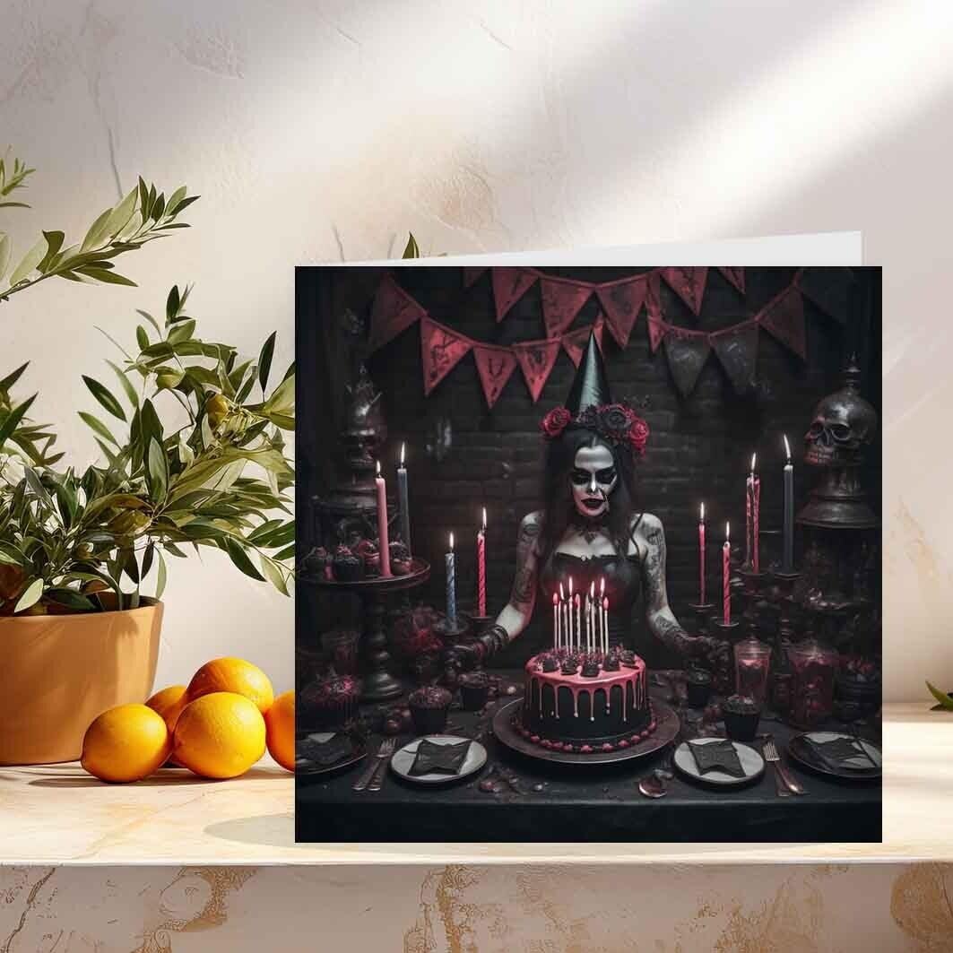 Gothic Birthday Card - Alternative Birthday Party Card black skull 145 x 145mm
