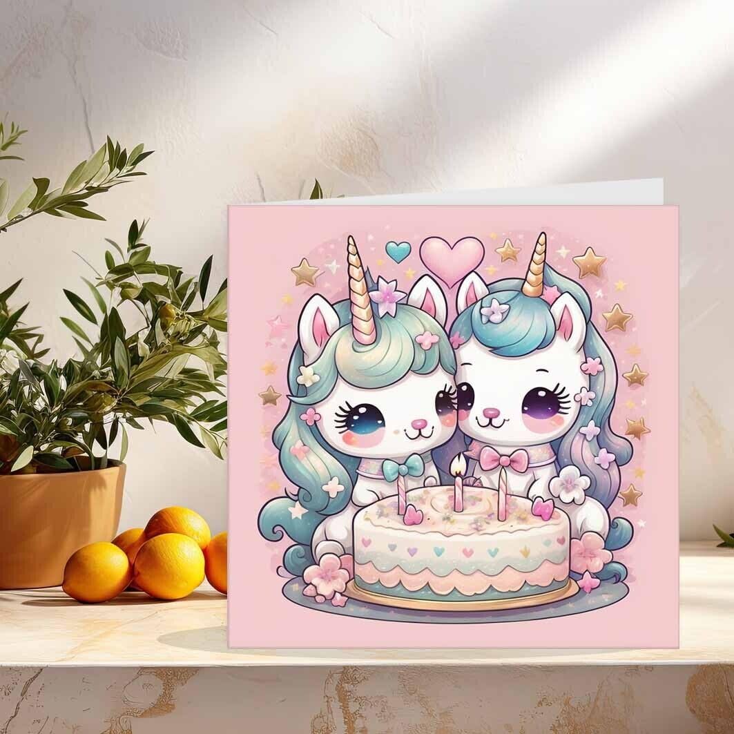 Kids Unicorns Birthday Card for Children Birthday Cards 145 x 145mm