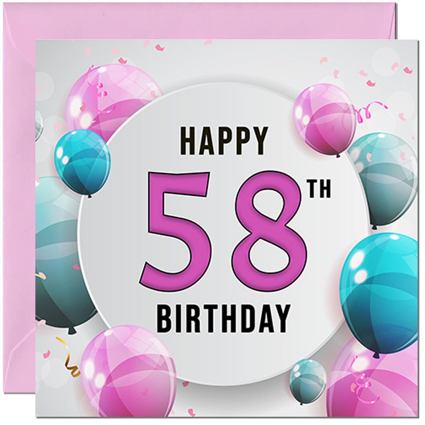 Birthday Card for women - Pink Turquoise Balloon Number