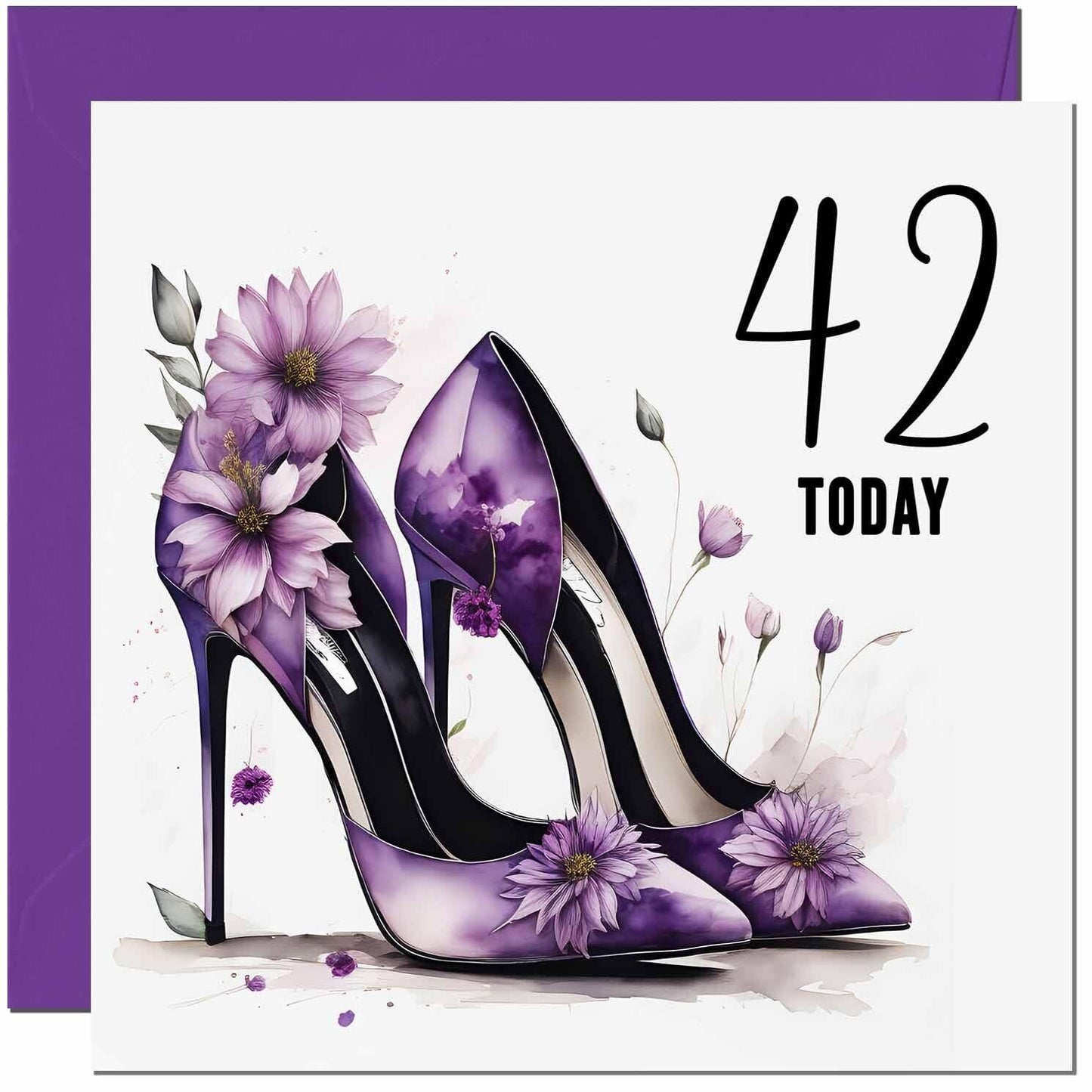 Birthday Card for women - Purple Heels Flowers Classy Elegant