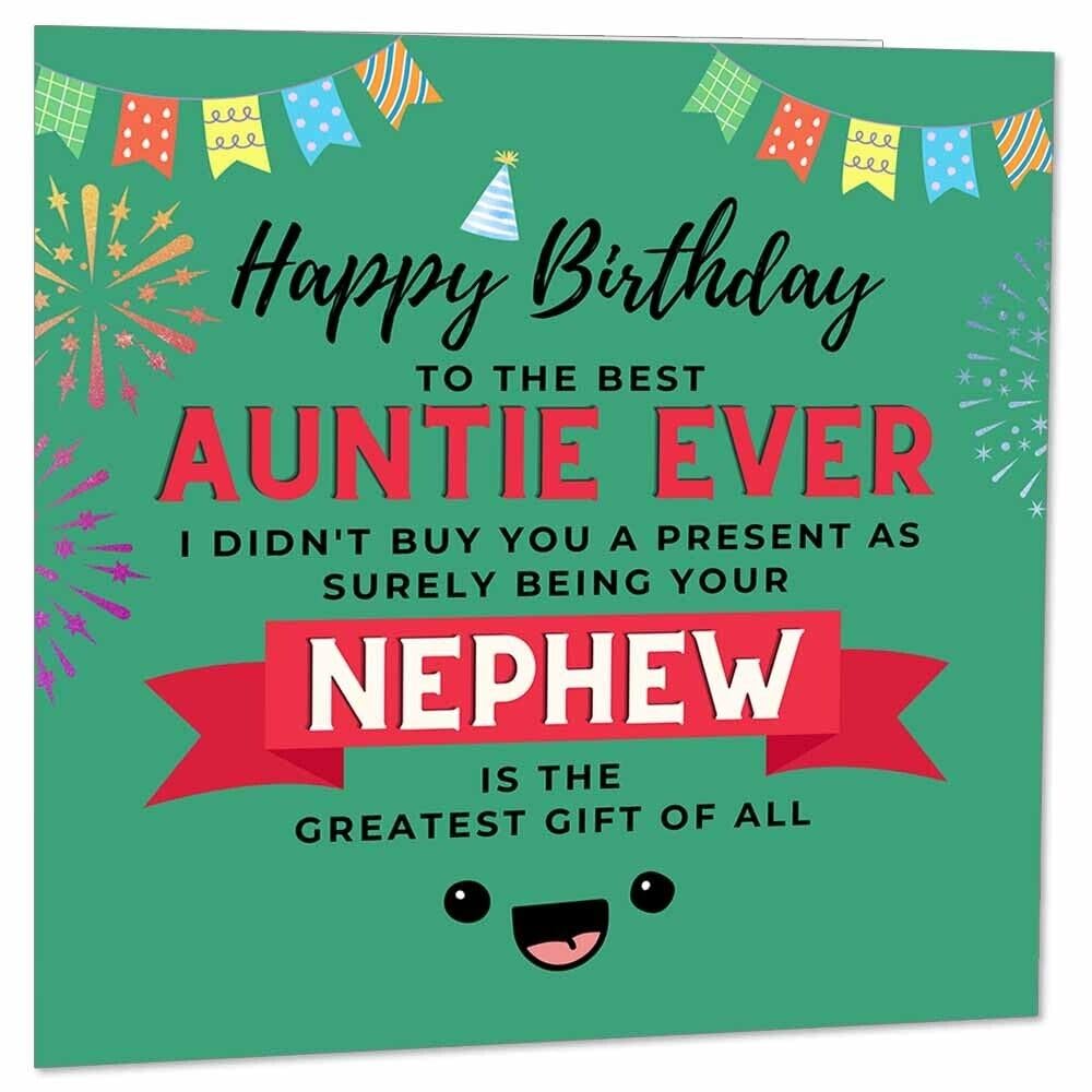 Birthday Card for Auntie from Nephew - Aunty Aunt birthday cards 145 x 145mm