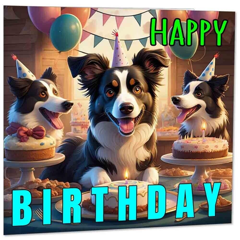 Border Collie Birthday Card - With Envelope Cute Dog Card 145mm x 145mm