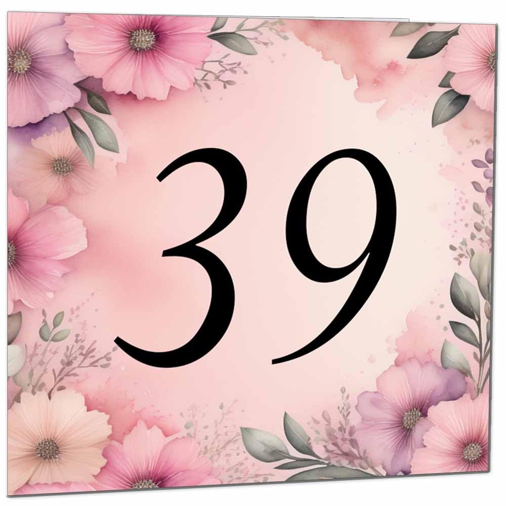 Birthday Card for Women Men - Pink Floral Birthday Cards for 39 year old woman thirty Nine, thirty ninth Ladies Mum Aunt Sister Niece Daughter