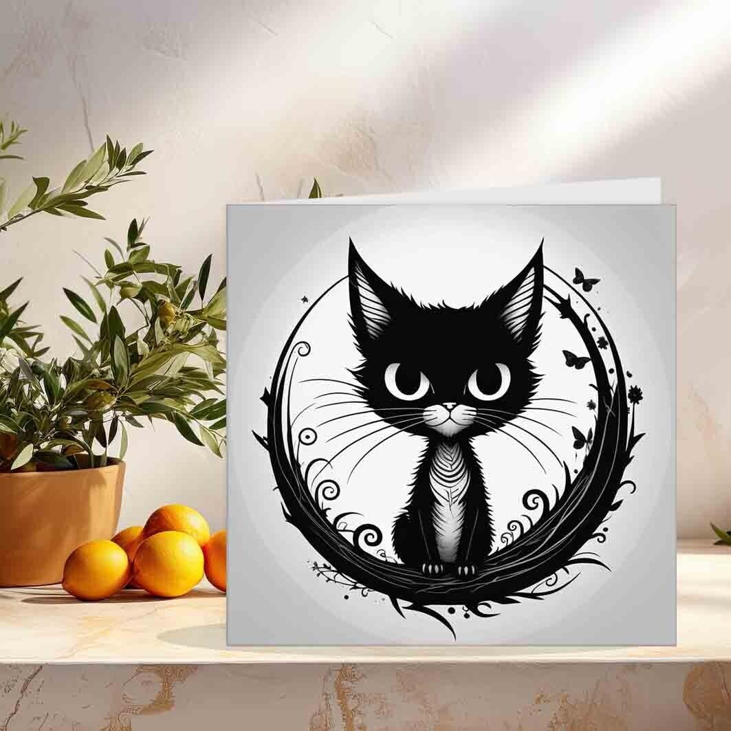 Black Cat Greeting Card Goth kitty Birthday Card 145 x 145mm