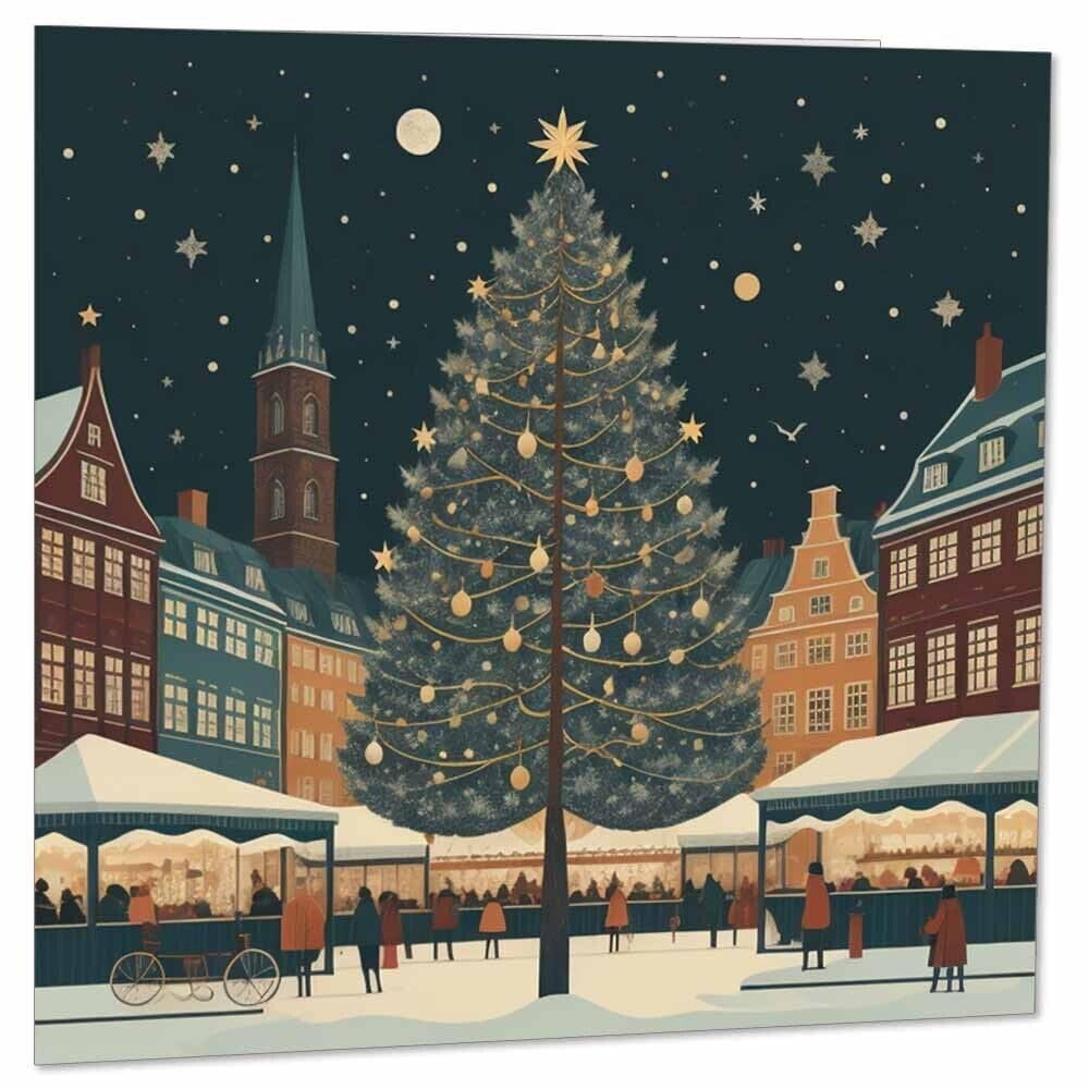 Christmas Market Card - festive Xmas Cards 145 x 145mm
