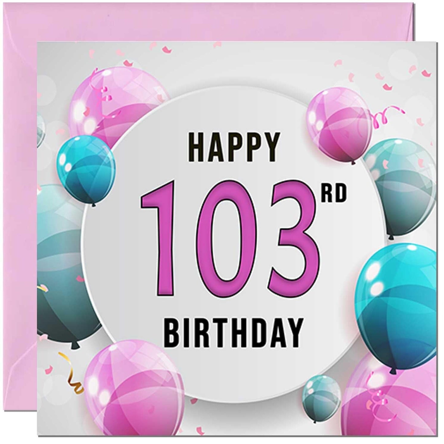 Birthday Card for women - Pink Turquoise Balloon Number
