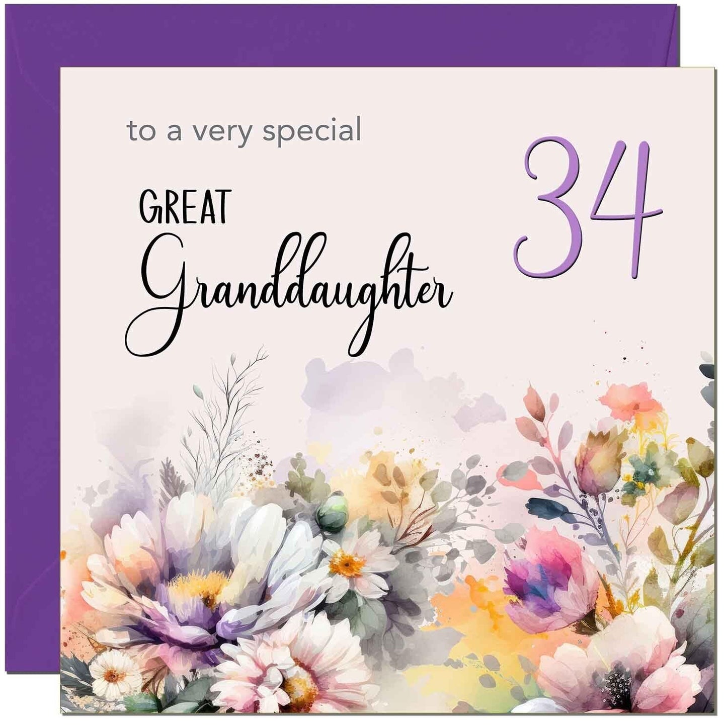 Great Granddaughter Birthday Card - Purple Floral