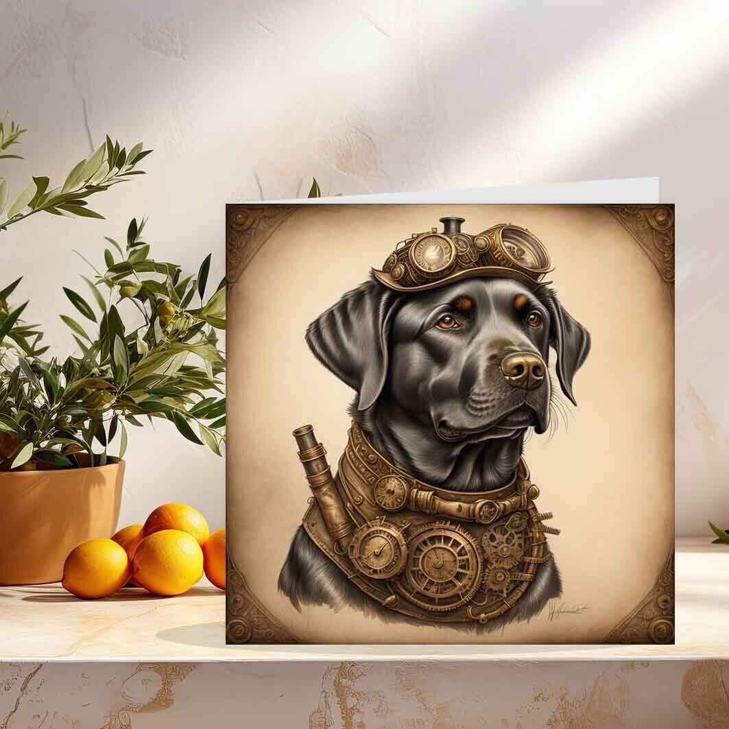 Steampunk Dog Greeting Card Steampunk Labrador Birthday Card 145 x 145mm