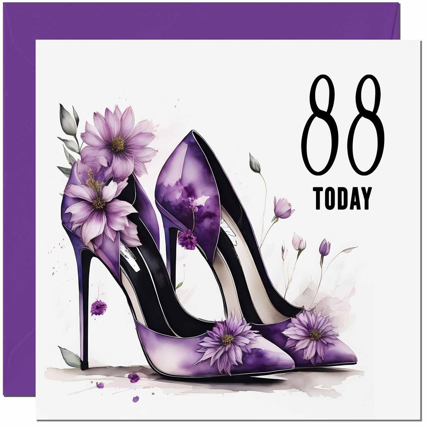 Birthday Card for women - Purple Heels Flowers Classy Elegant