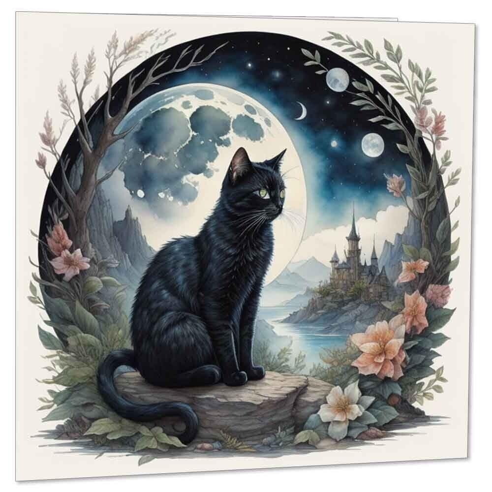 Watercolour Cat Greeting Card Moon Cats Birthday Card 145 x 145mm