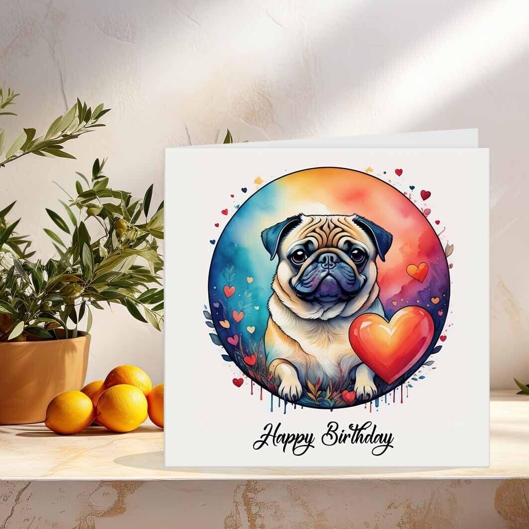 Pug Birthday Card - Happy Birthday Pug Card 145mm x 145mm