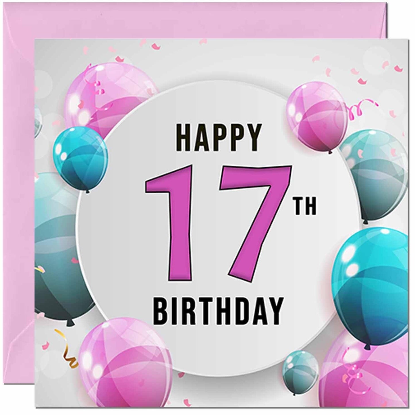 Birthday Card for women - Pink Turquoise Balloon Number