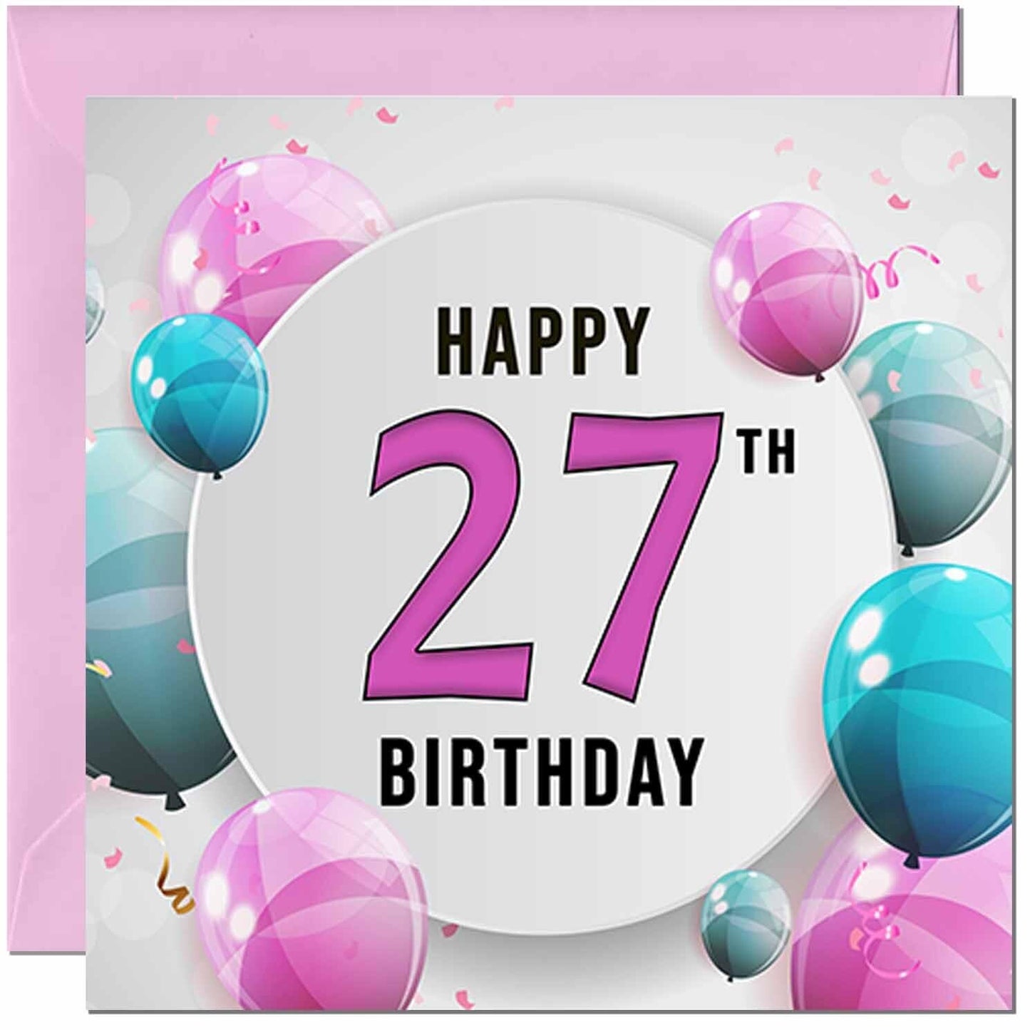 Birthday Card for women - Pink Turquoise Balloon Number