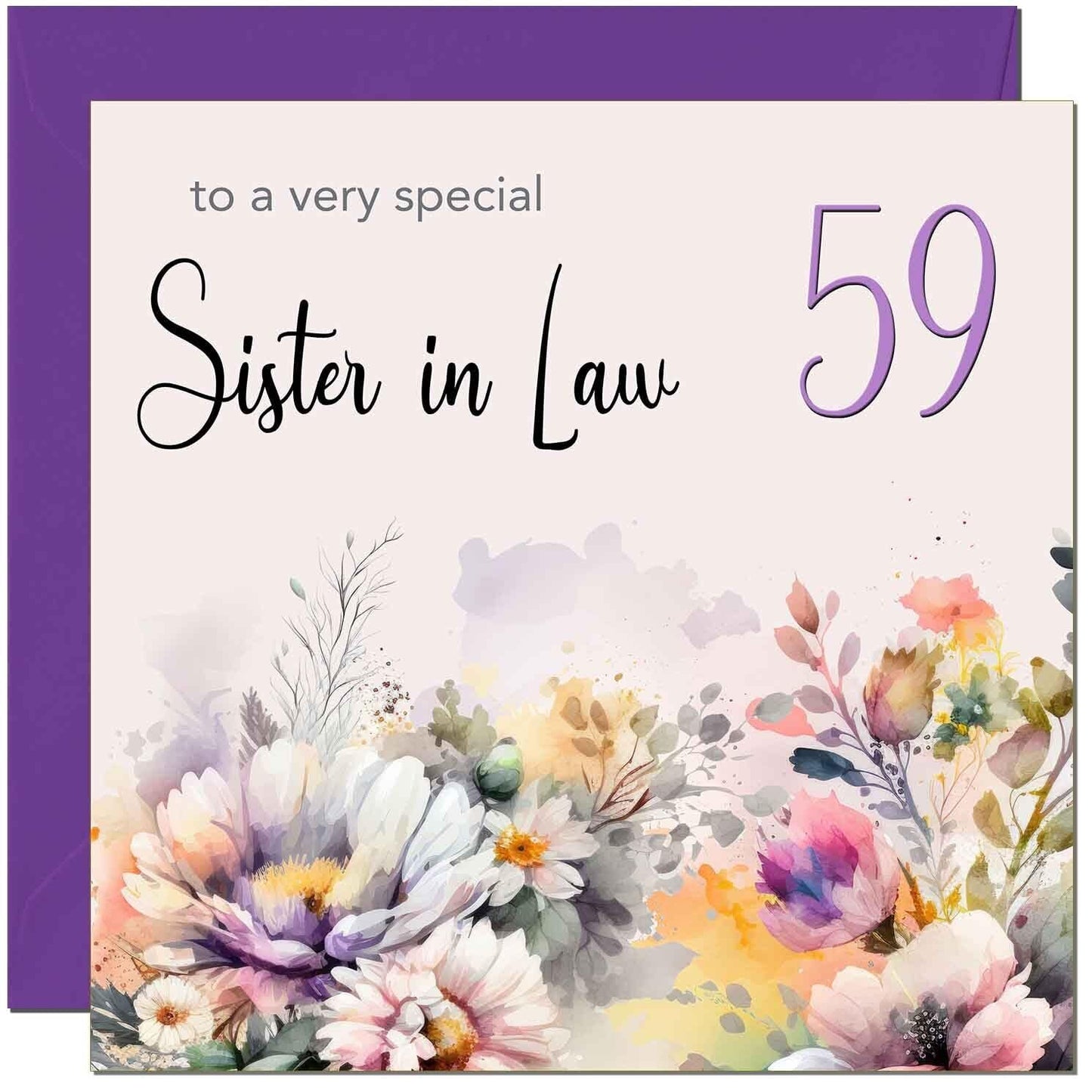 Sister in Law Birthday Card - Purple Floral