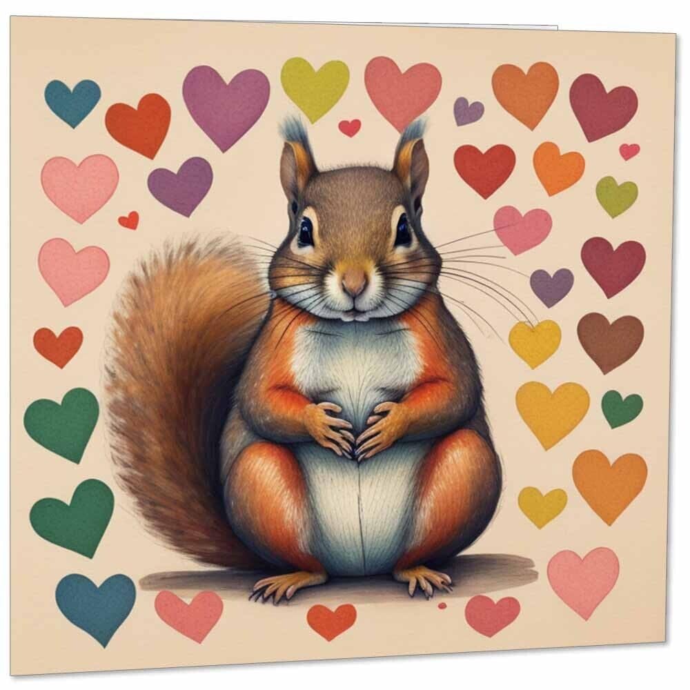 Squirrel Greeting Card Love Hearts 145mm x 145mm