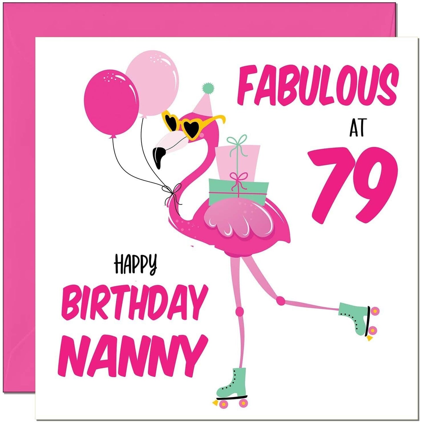 Nanny Birthday Card - Fabulous Flamingo - Ladies Grandmother Pink Cute Grandma