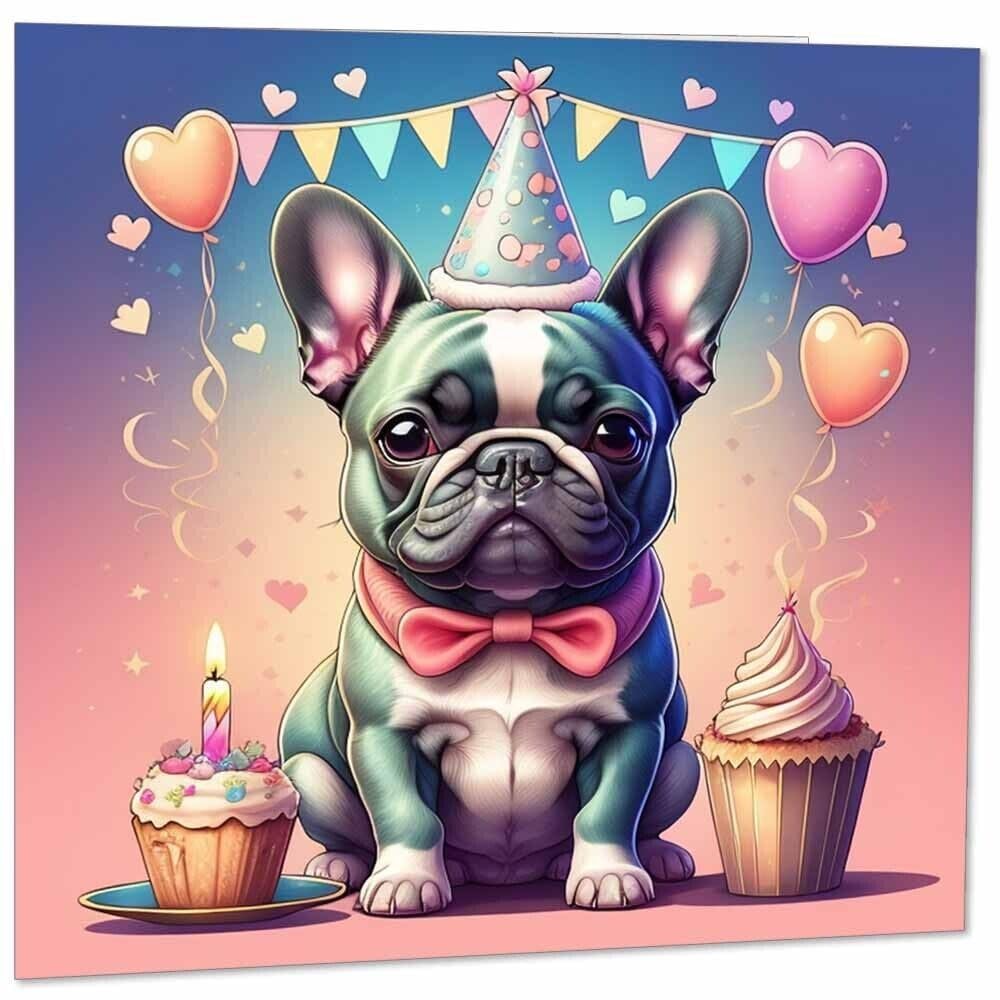 Cute French Bulldog Birthday Card - 145mm x 145mm
