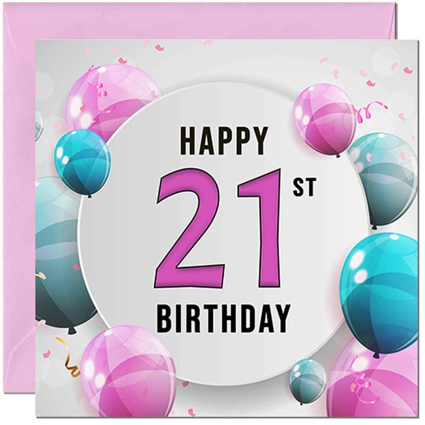 Birthday Card for women - Pink Turquoise Balloon Number
