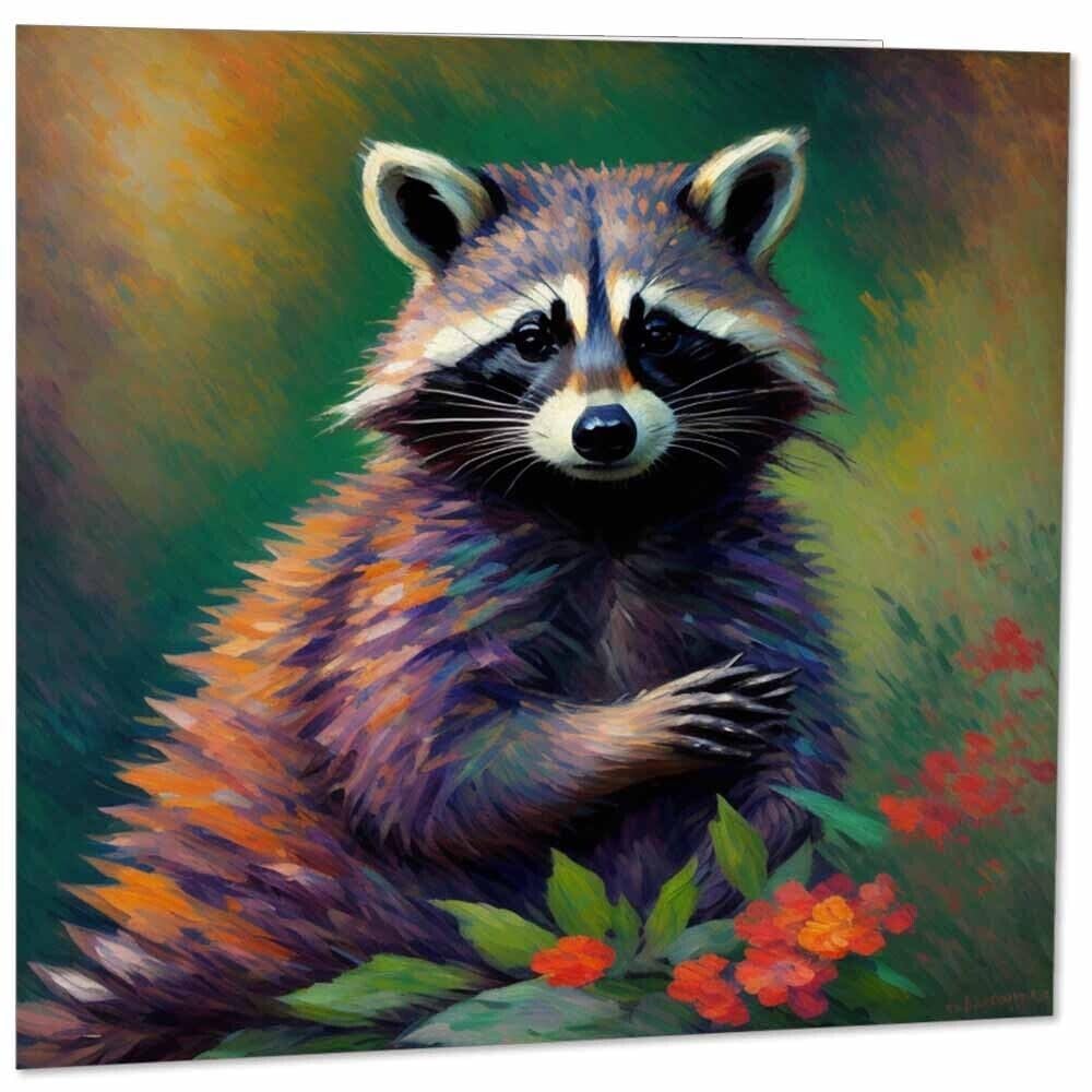 Raccoon Greetings Card Animal Impressionism Art 145mm x 145mm
