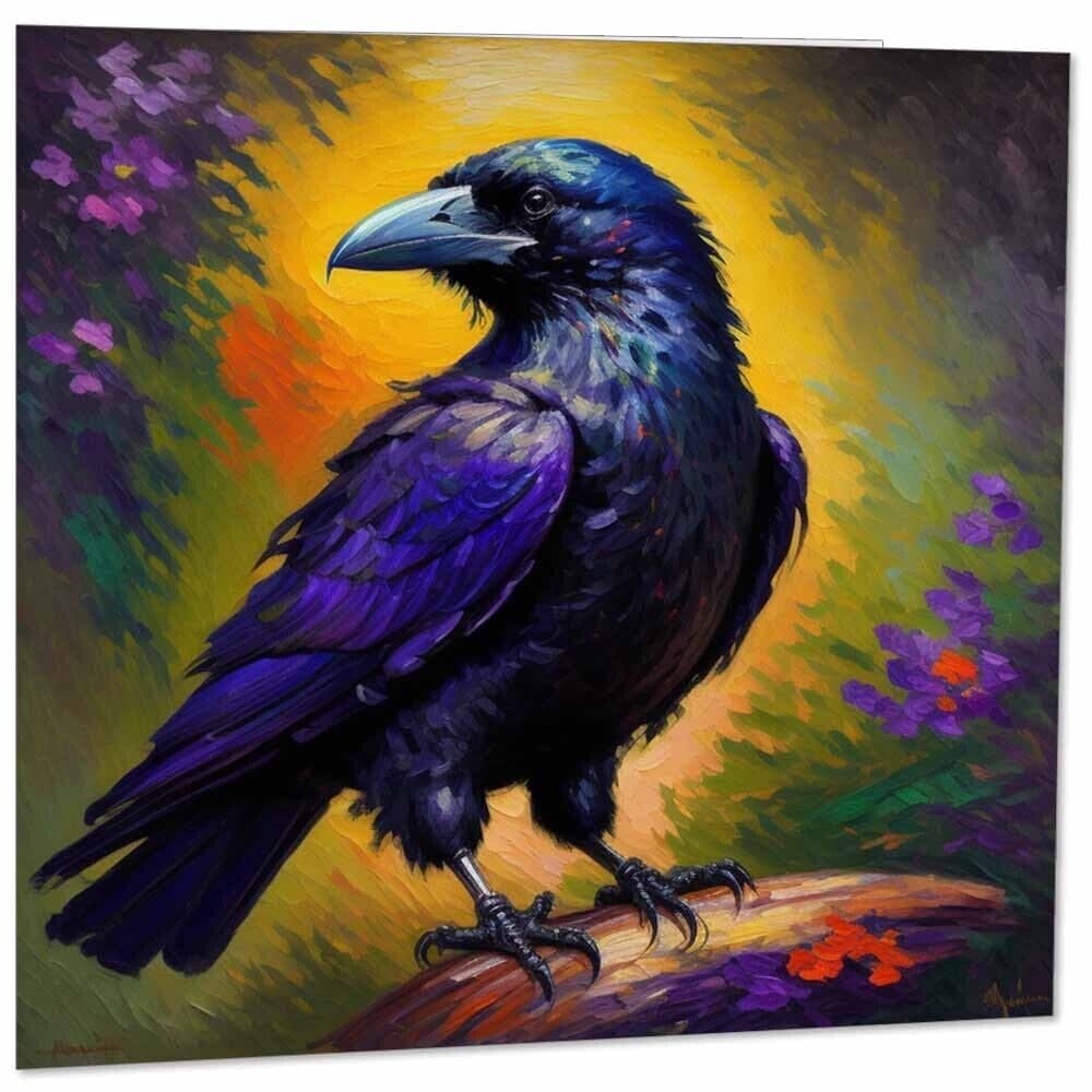 Raven Greeting Card Animal Impressionism Art 145mm x 145mm