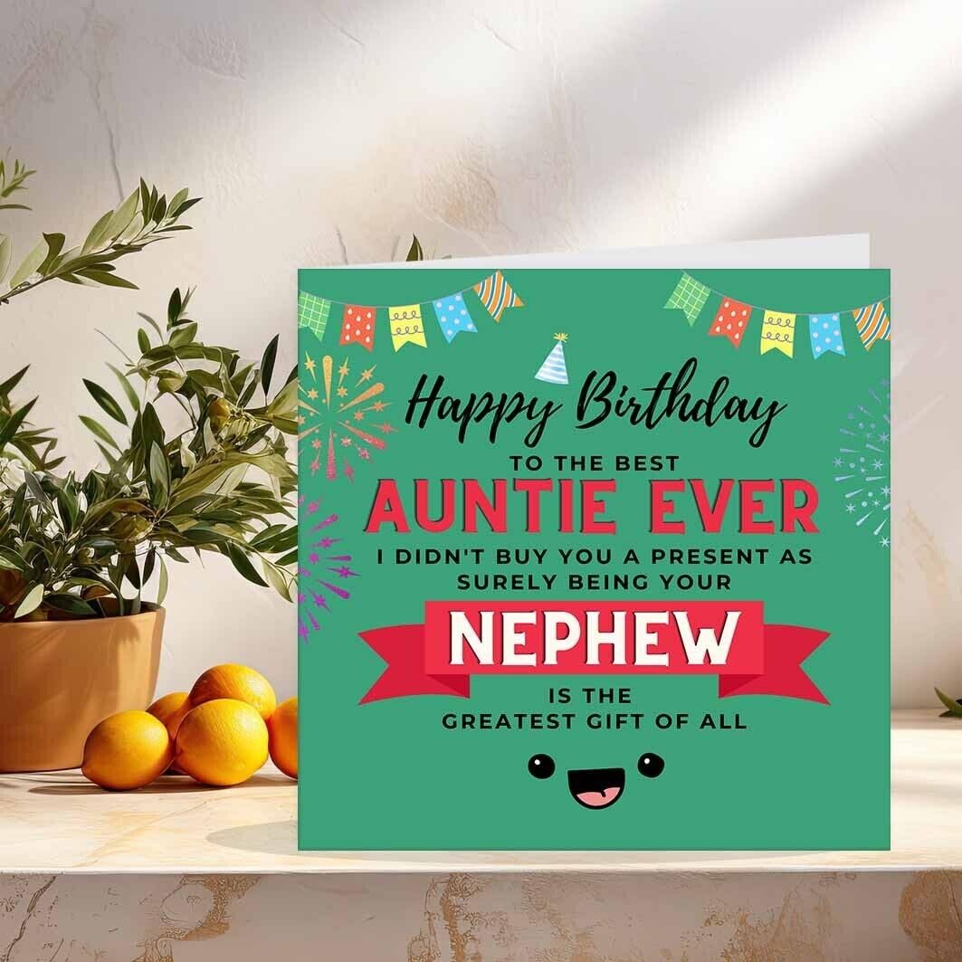 Birthday Card for Auntie from Nephew - Aunty Aunt birthday cards 145 x 145mm