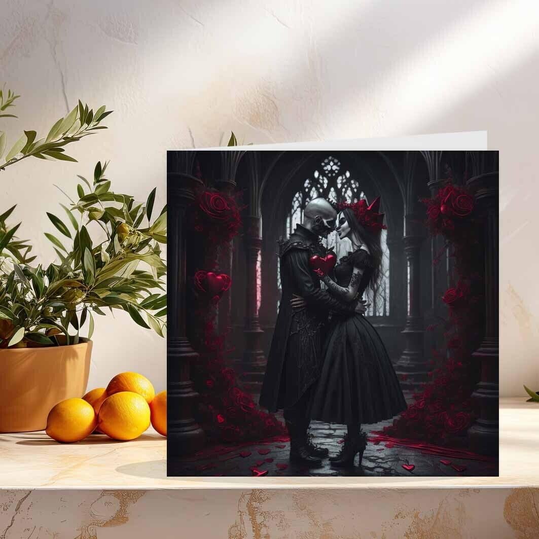 Gothic Anniversary Card Skull Couples Valentines Love Burton Goth 145 x 145mm
