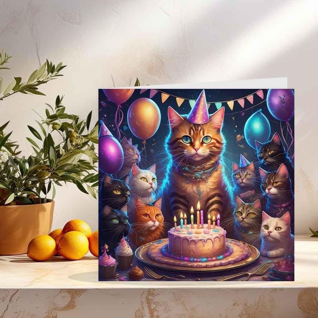 Cute Cats Birthday Card - Cat Kitty card 145mm x 145mm