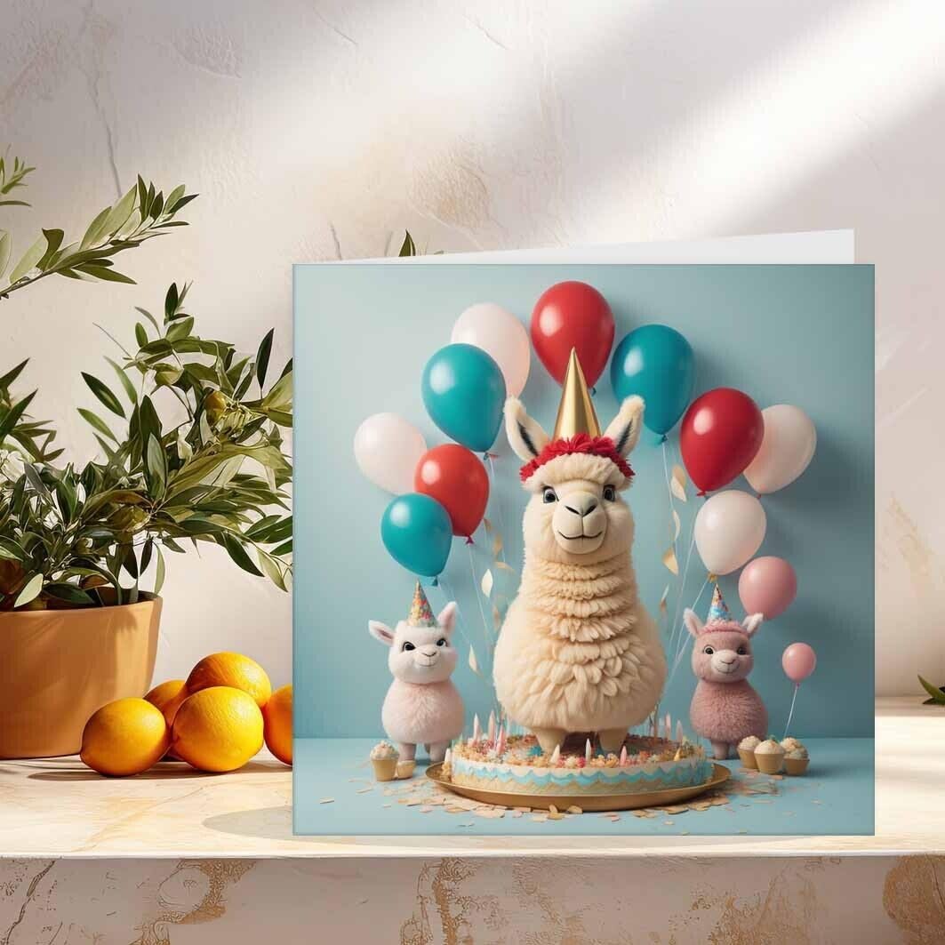 Llama Birthday Card Cute Llamas 145 x 145mm