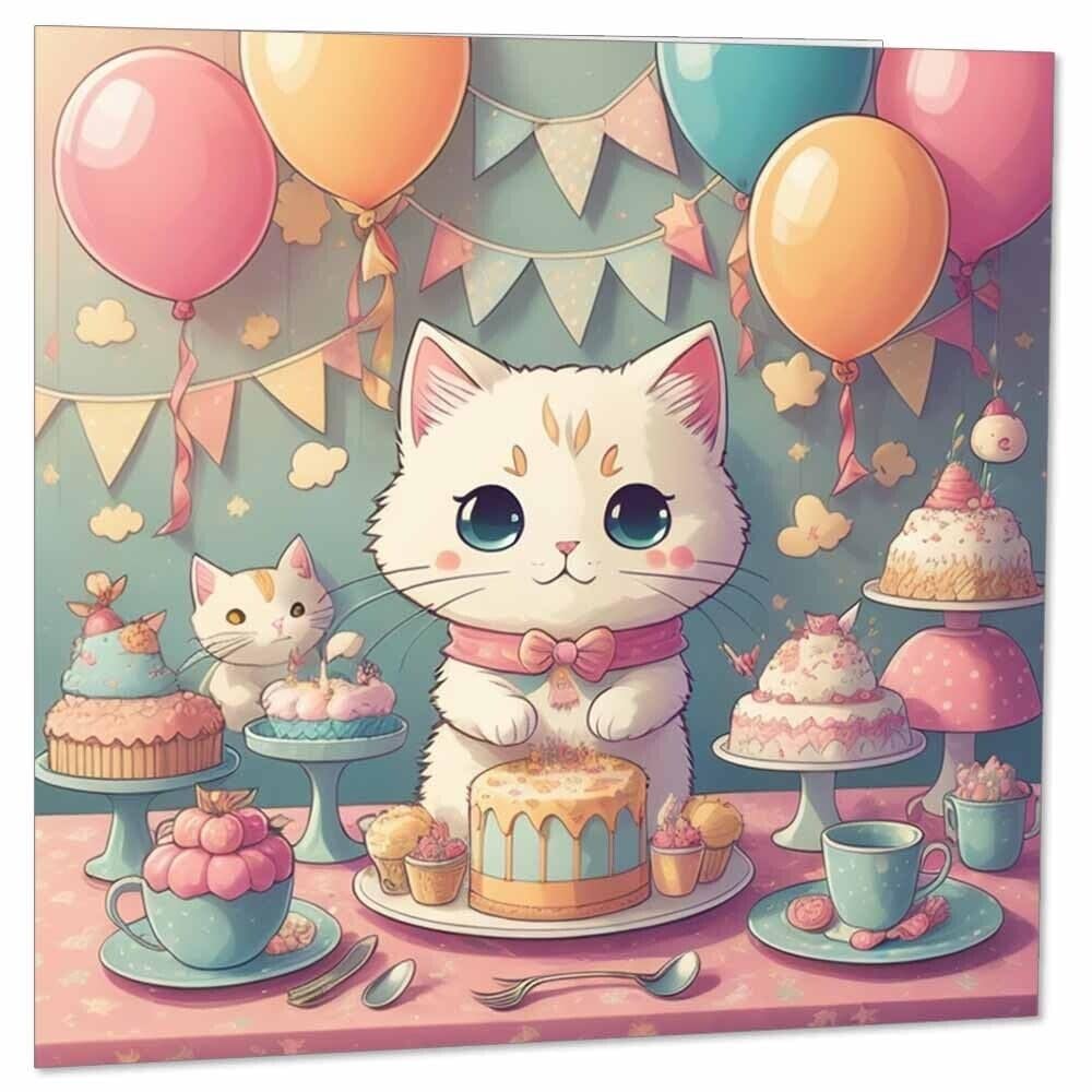 Kids Cat Birthday Card for Children Birthday Cards 145 x 145mm