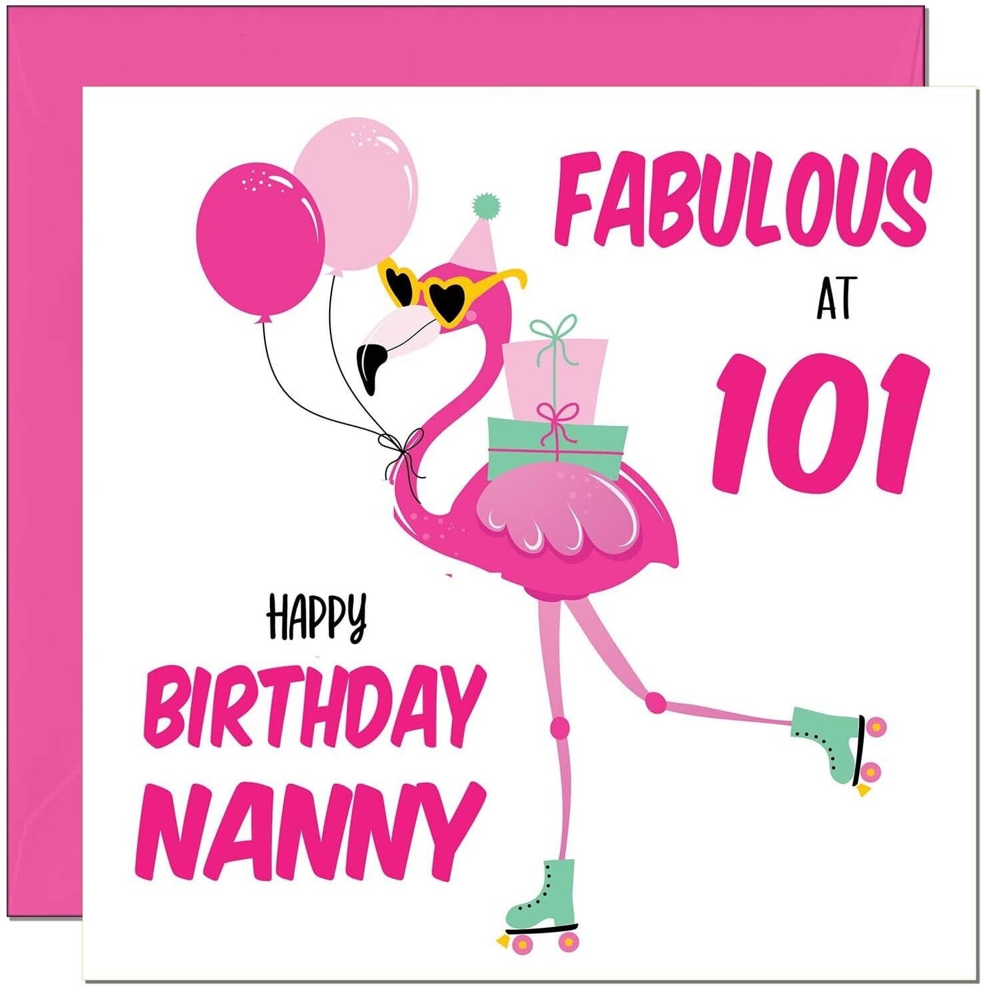 Nanny Birthday Card - Fabulous Flamingo - Ladies Grandmother Pink Cute Grandma