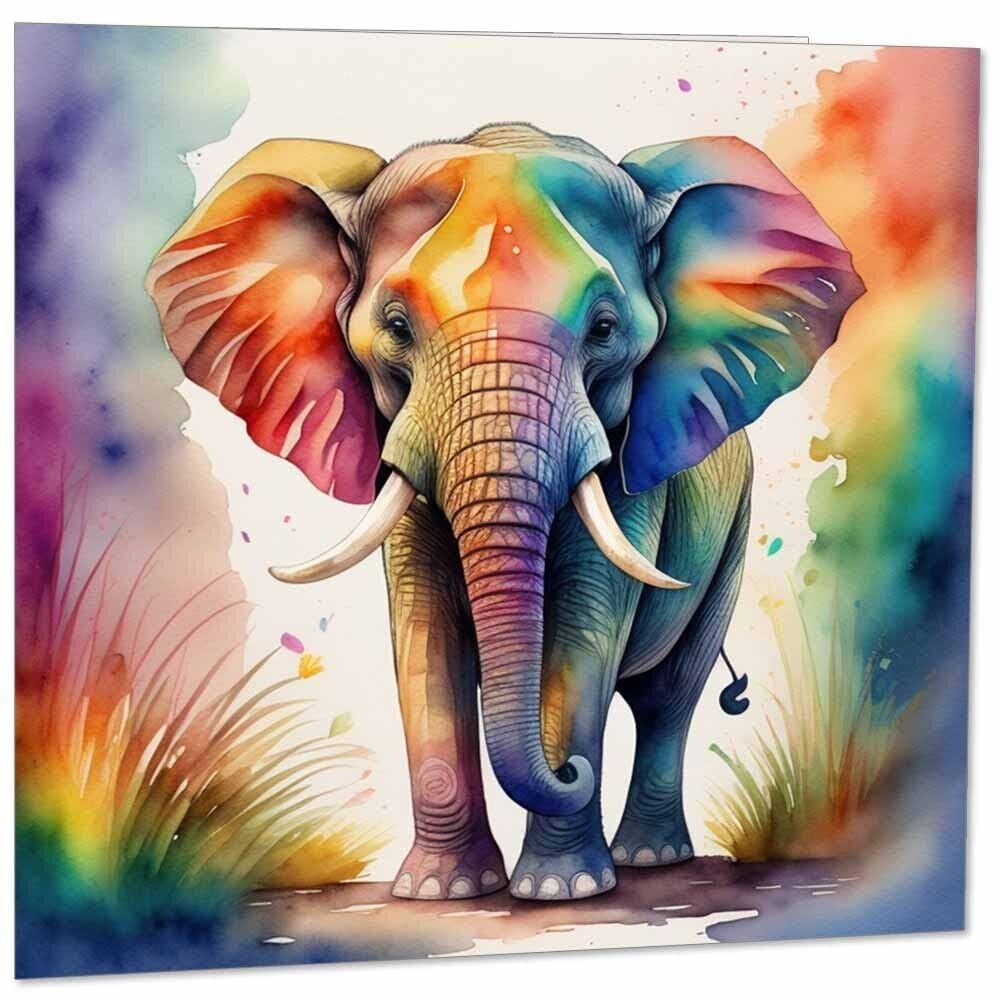Watercolour Elephant Greeting Card - Watercolor Animal 145mm x 145mm