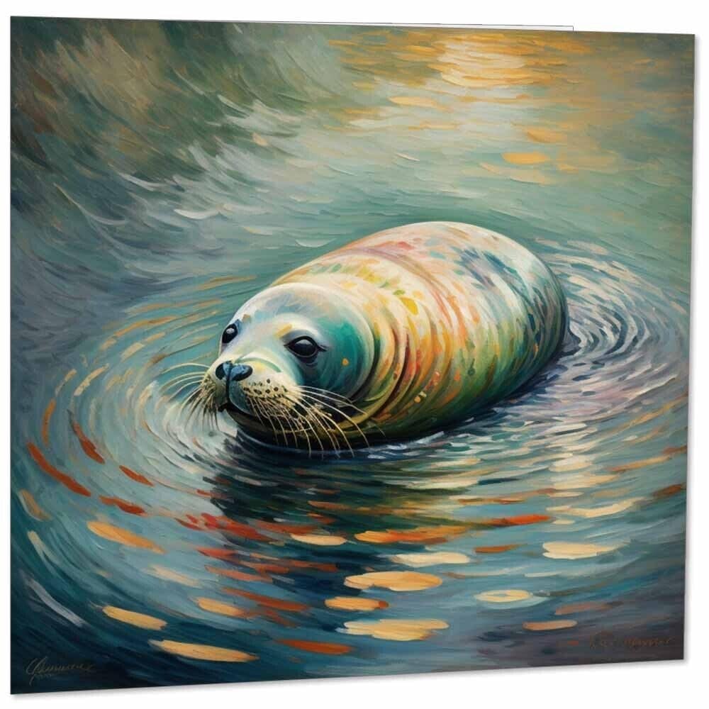 Walrus Greeting Card Animal Impressionism Art 145mm x 145mm