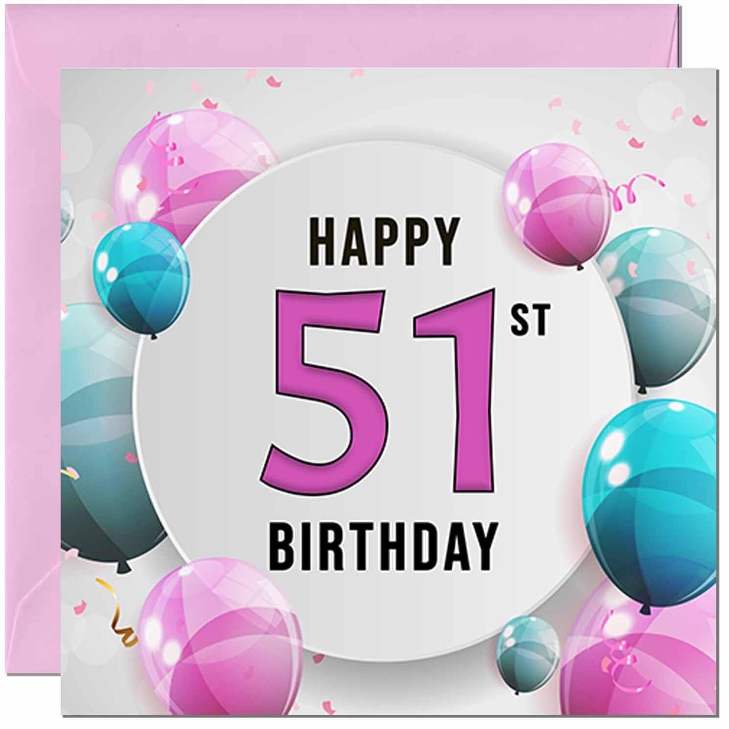 Birthday Card for women - Pink Turquoise Balloon Number
