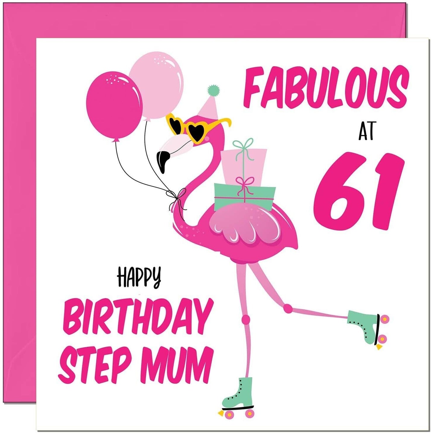 Step Mum Birthday Card - Fabulous Flamingo - Pink Cute Step-Mums