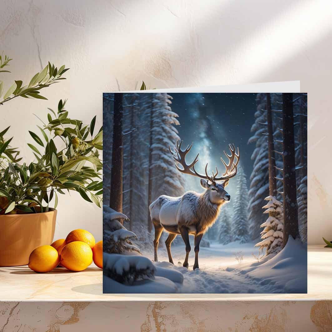 Christmas Card - Reindeer in the Snow - Festive Xmas Cards 145 x 145mm