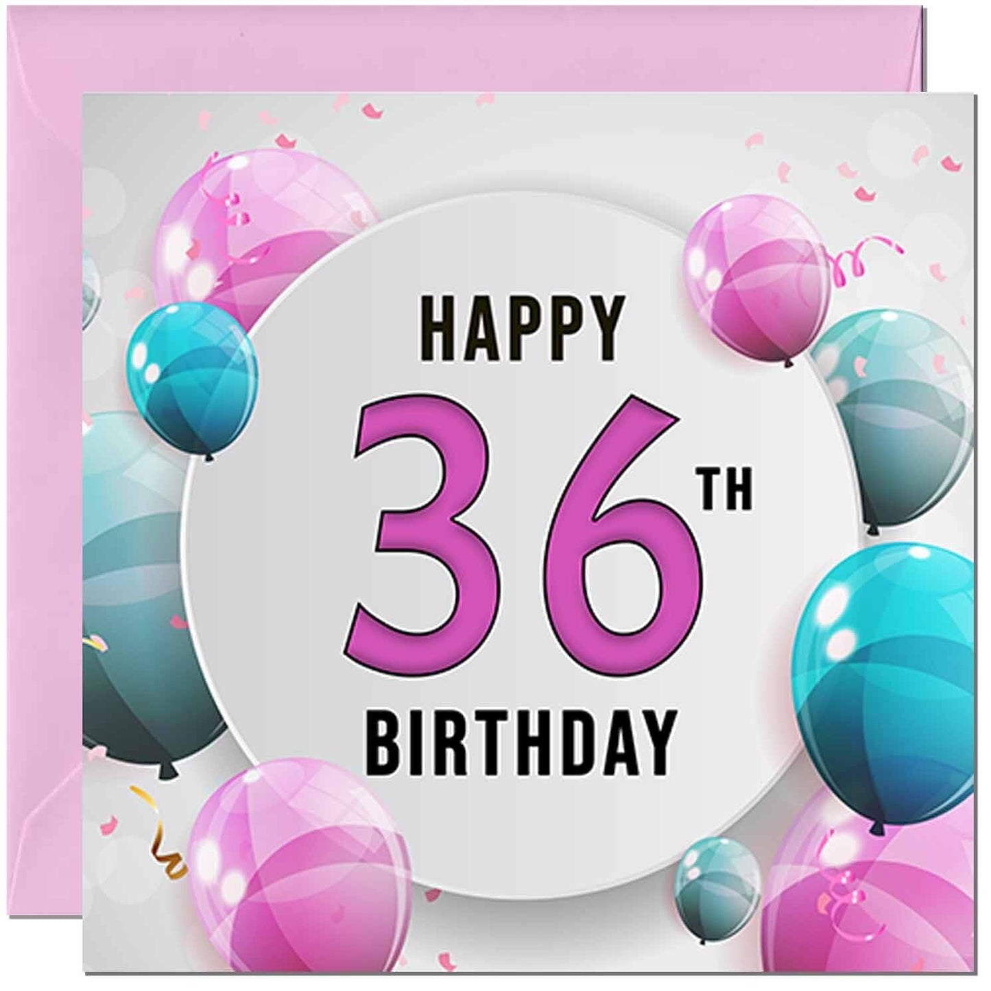 Birthday Card for women - Pink Turquoise Balloon Number