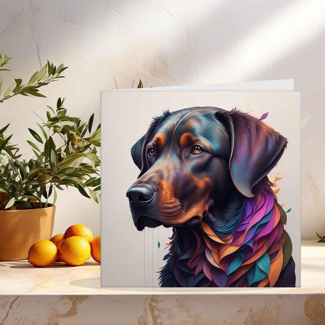 Black Labrador Dog Art Greeting Card Birthday Card - 145mm x 145mm Square