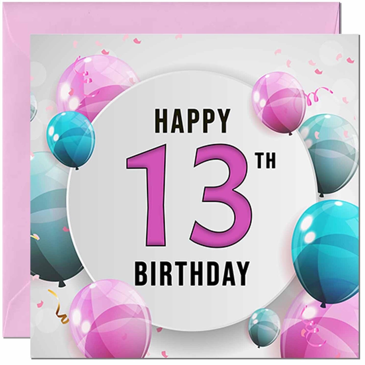 Birthday Card for women - Pink Turquoise Balloon Number