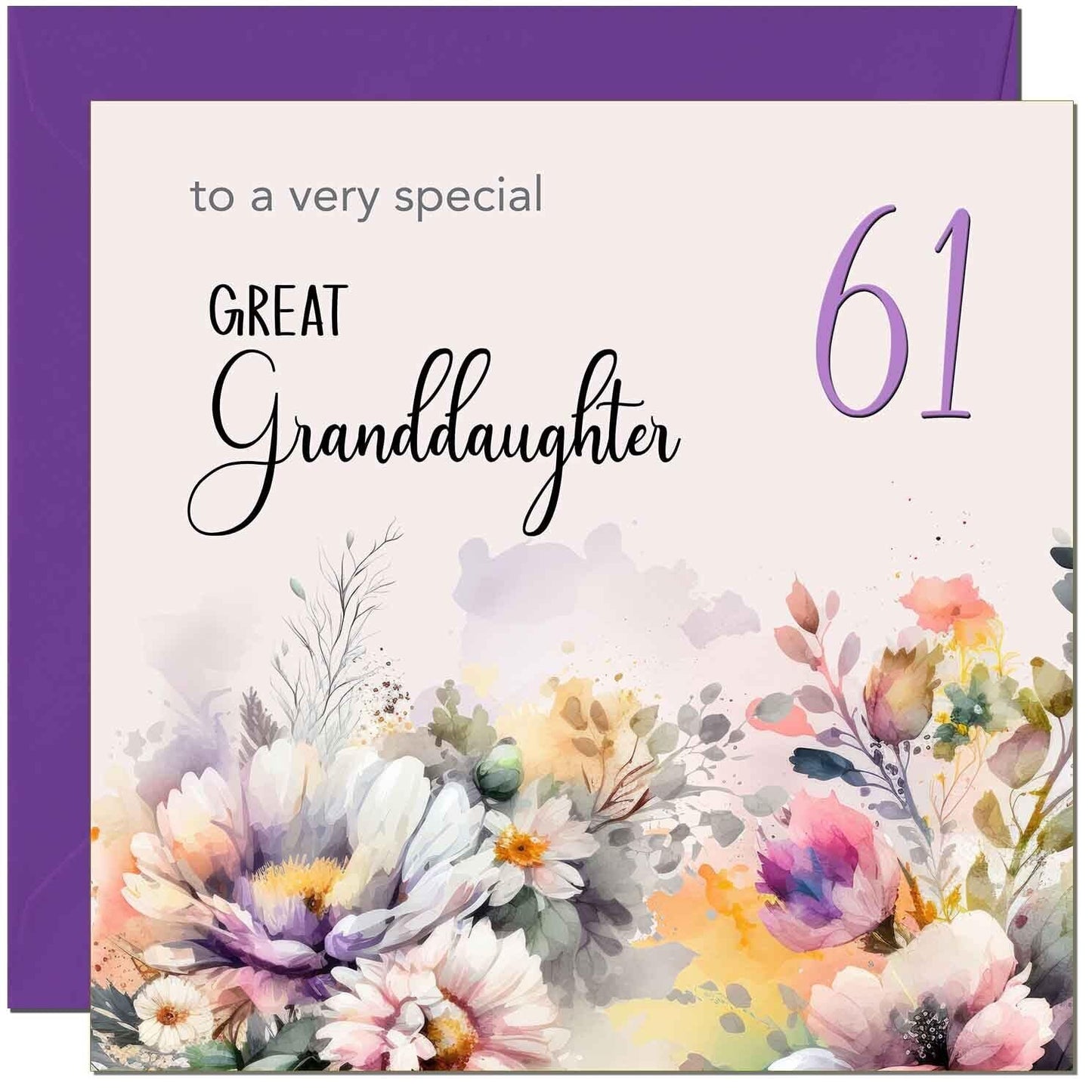 Great Granddaughter Birthday Card - Purple Floral