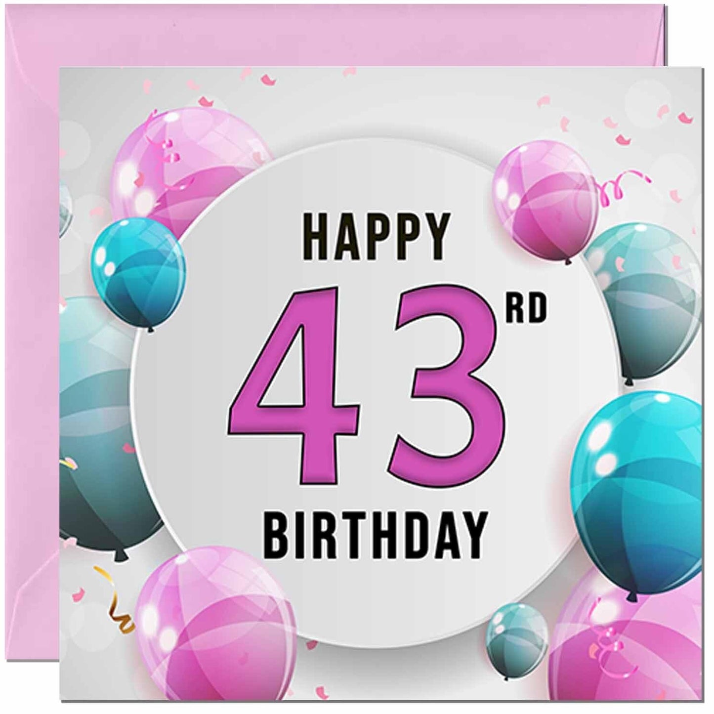 Birthday Card for women - Pink Turquoise Balloon Number