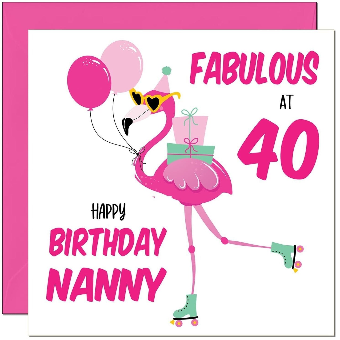 Nanny Birthday Card - Fabulous Flamingo - Ladies Grandmother Pink Cute Grandma