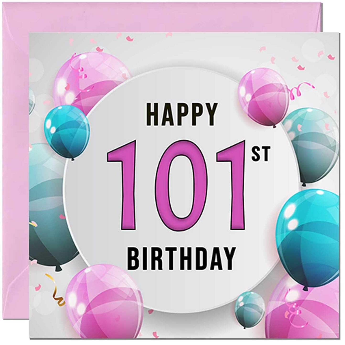 Birthday Card for women - Pink Turquoise Balloon Number