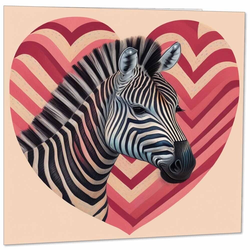 Zebra Heart Greeting Card 145mm x 145mm