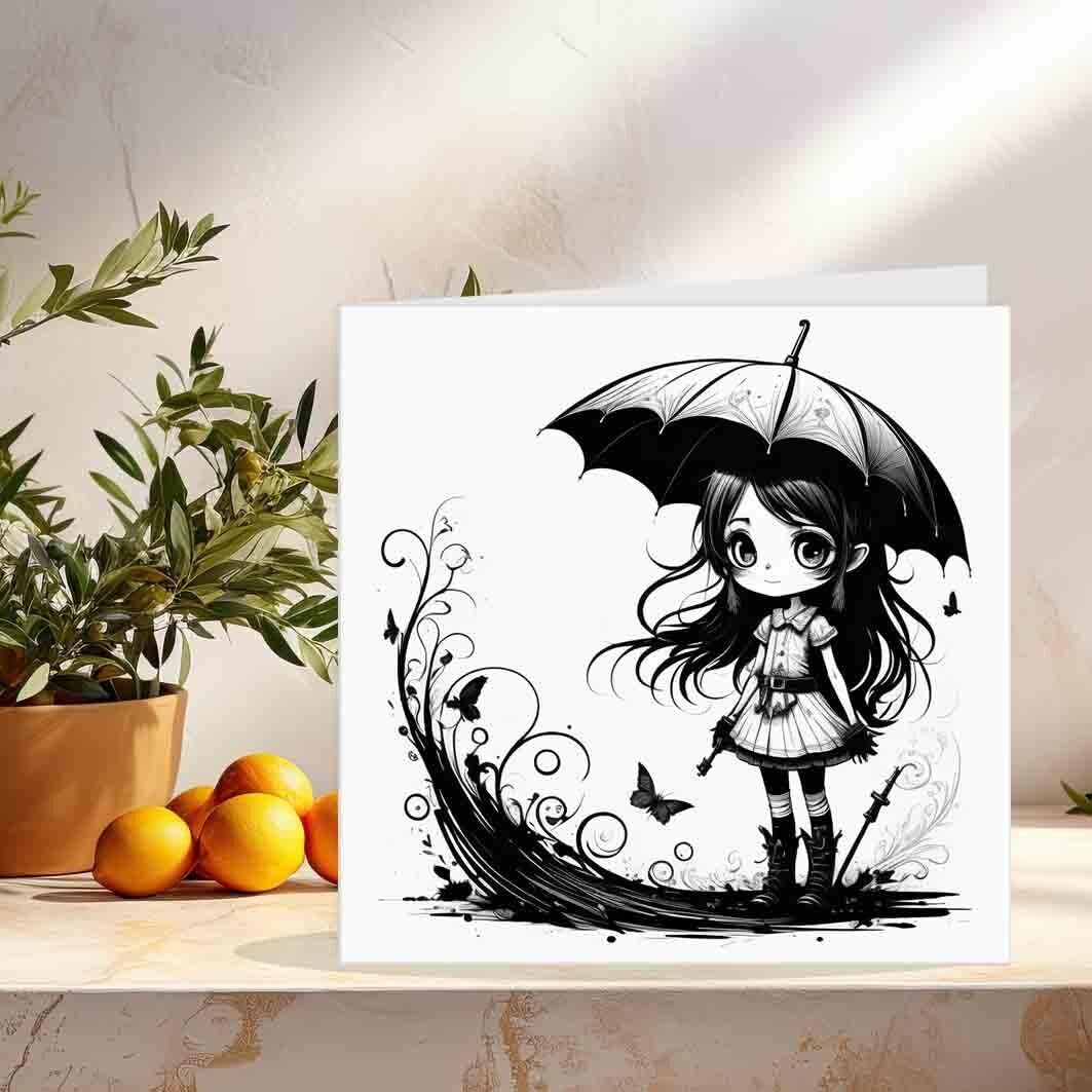 Cute Gothic Girl Birthday Card Alternative Card For Her Him Teens 145 x 145mm