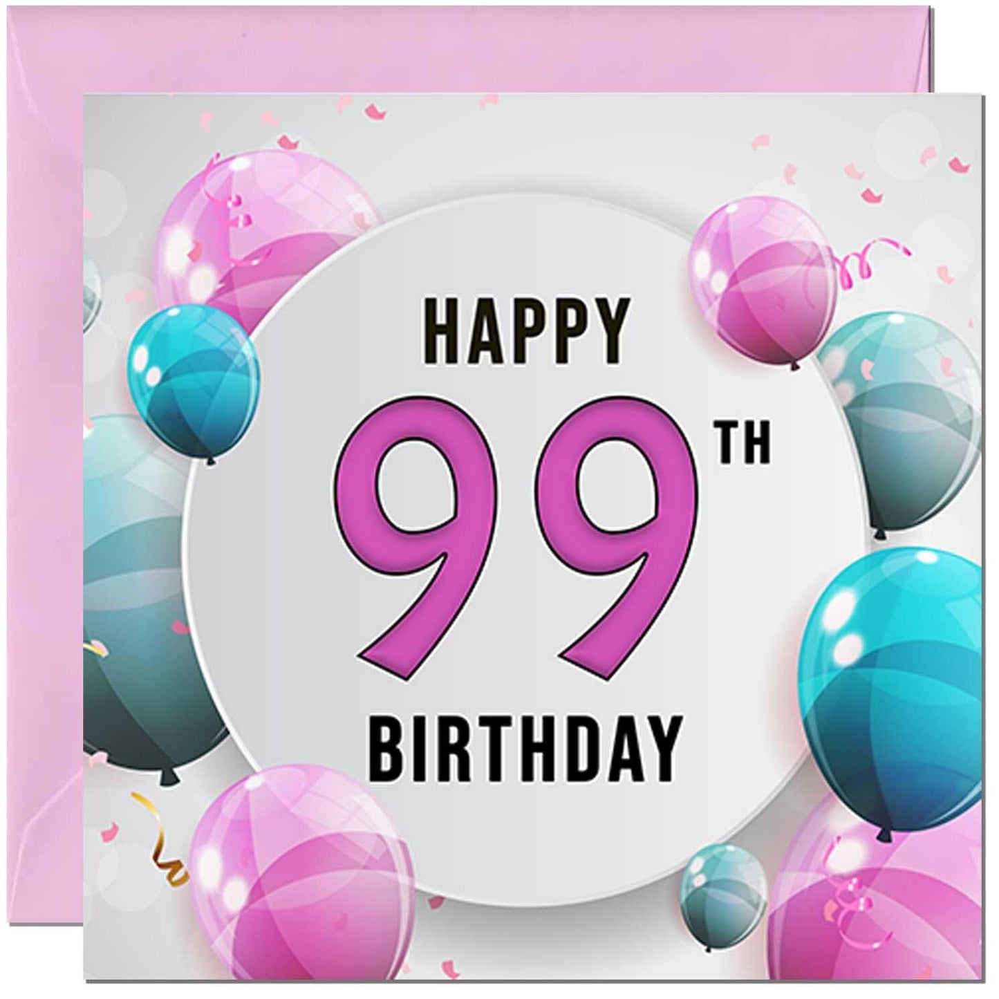 Birthday Card for women - Pink Turquoise Balloon Number