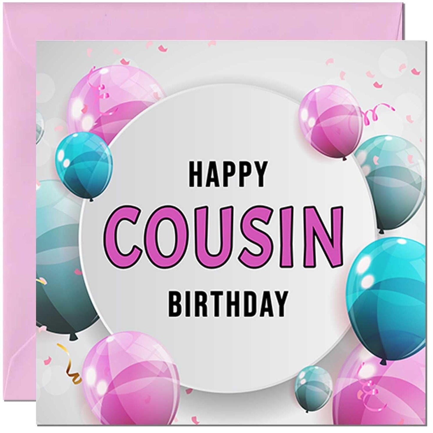 Birthday Card for women - Pink Turquoise Balloon Number