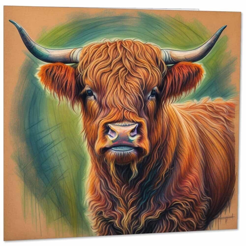 Highland Cow Greeting Card - Highland Cow Birthday Card 145mm x 145mm