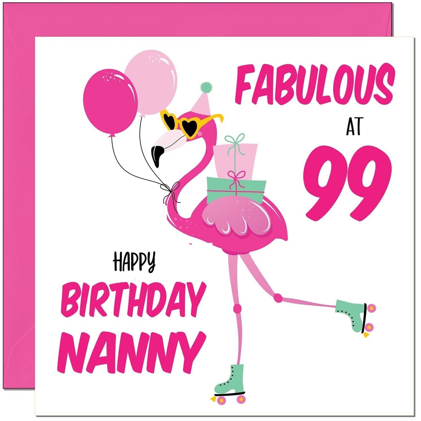 Nanny Birthday Card - Fabulous Flamingo - Ladies Grandmother Pink Cute Grandma