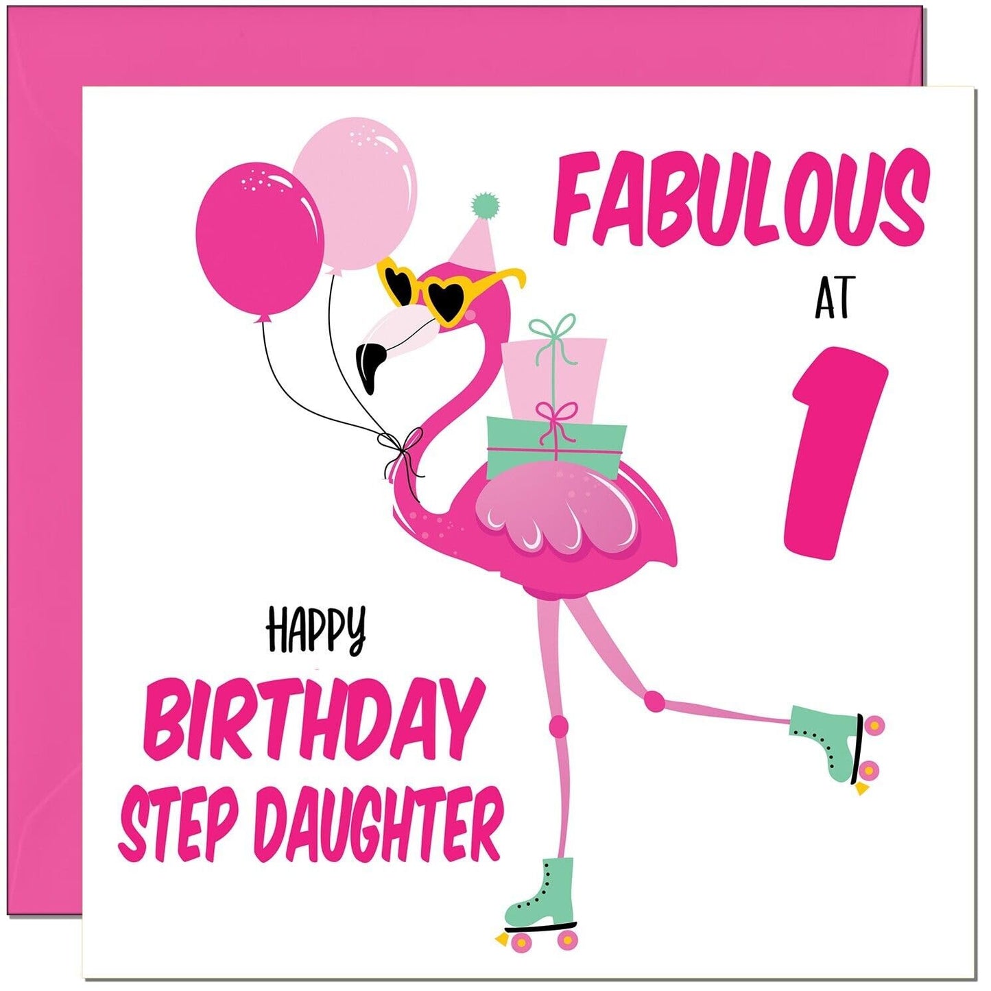 Step Daughter Birthday Card - Fabulous Flamingo - Pink Cute Step-Daughters