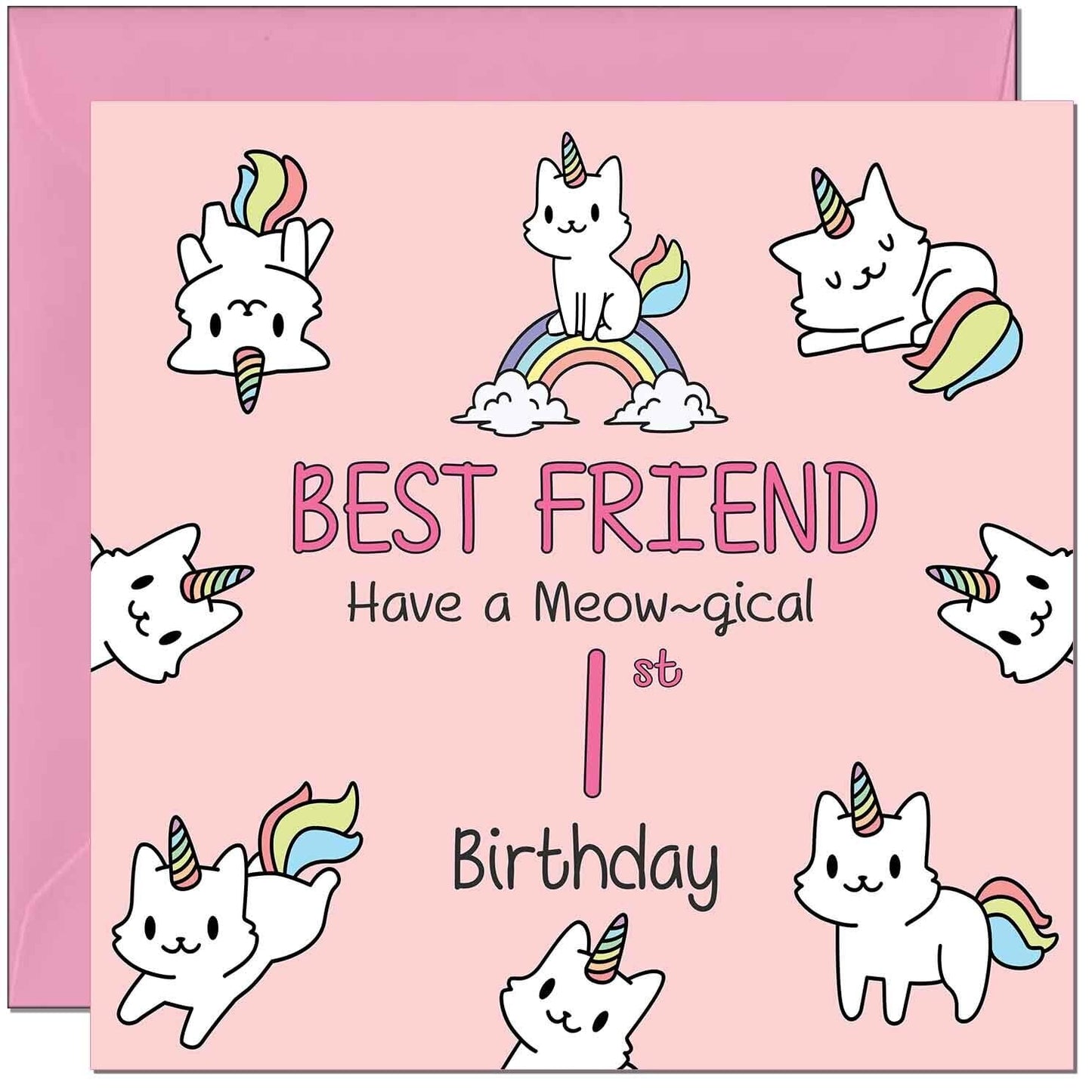 Best Friend Birthday Card - Funny Cat Cute Girls Womens